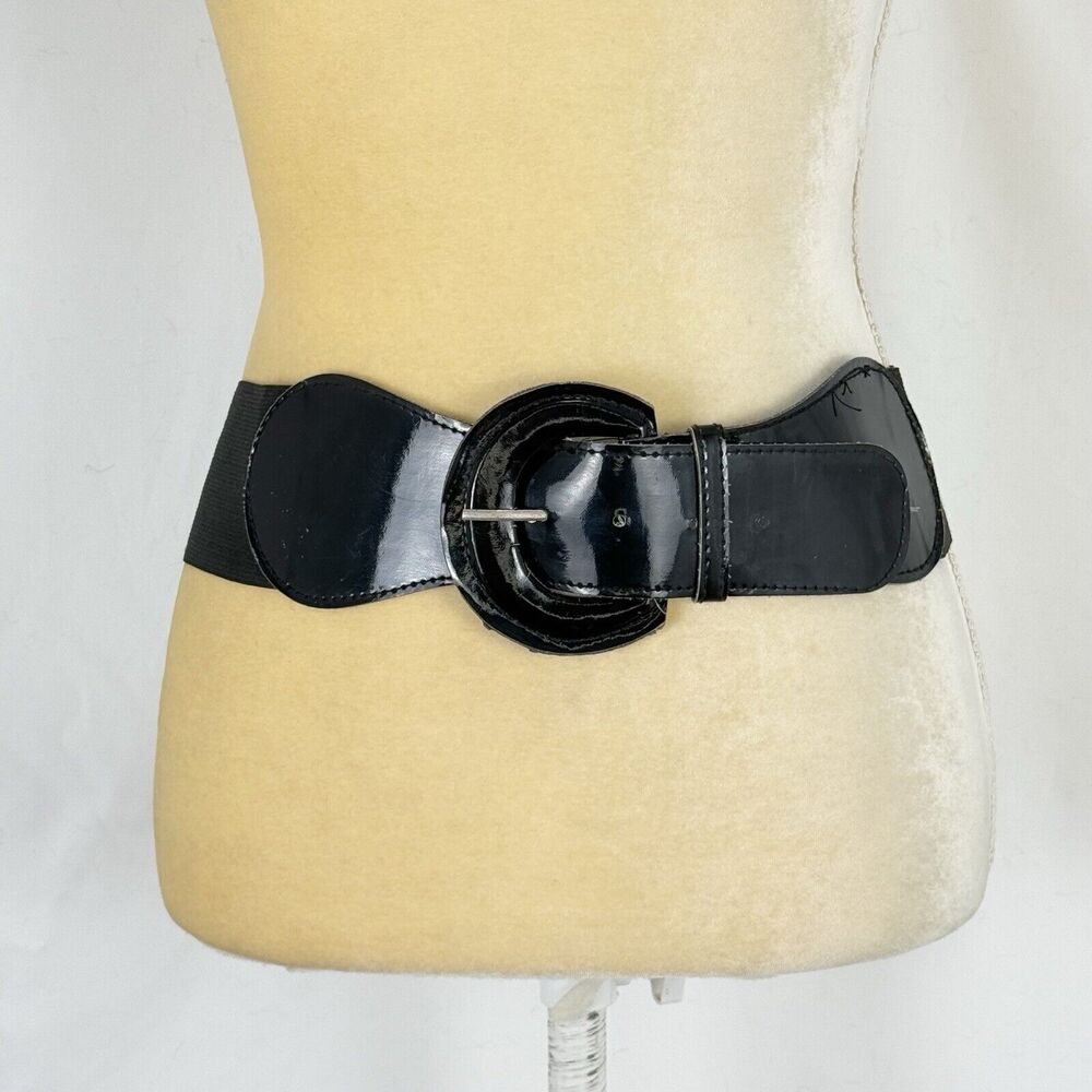PU Patent Leather Wide Waist Corset Belt Elastic Dress Waist Belt